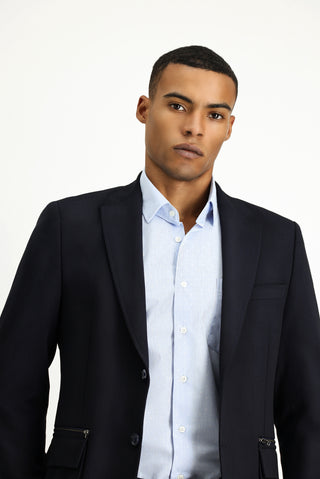  Koyu Lacivert Slim Fit Dar Kesim Klasik Fermuar Cepli Ceket