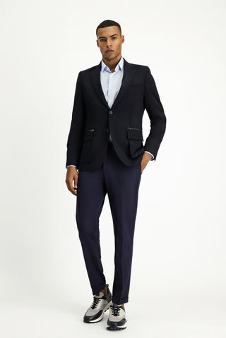  Koyu Lacivert Slim Fit Dar Kesim Klasik Fermuar Cepli Ceket