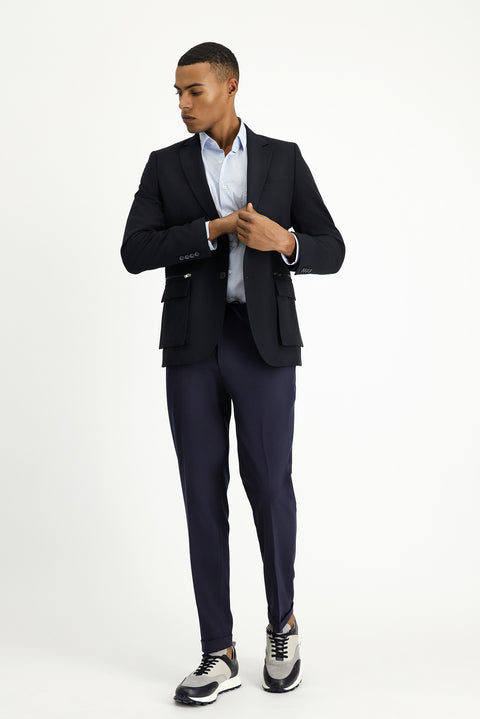 Koyu Lacivert 7 Drop Super Slim Fit Eksra Dar Kesim Klasik Fermuar Cepli Ceket