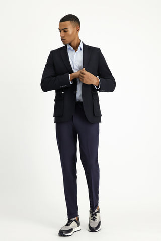  Koyu Lacivert Slim Fit Dar Kesim Klasik Fermuar Cepli Ceket