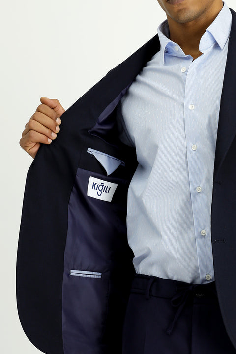 Dark Navy 7 Drop Super Slim Fit Extra Narrow Cut Classic Zip-Pocket Jacket