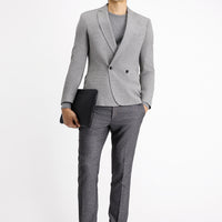 Orta Gri Slim Fit Dar Kesim Desenli Kruvaze Ceket