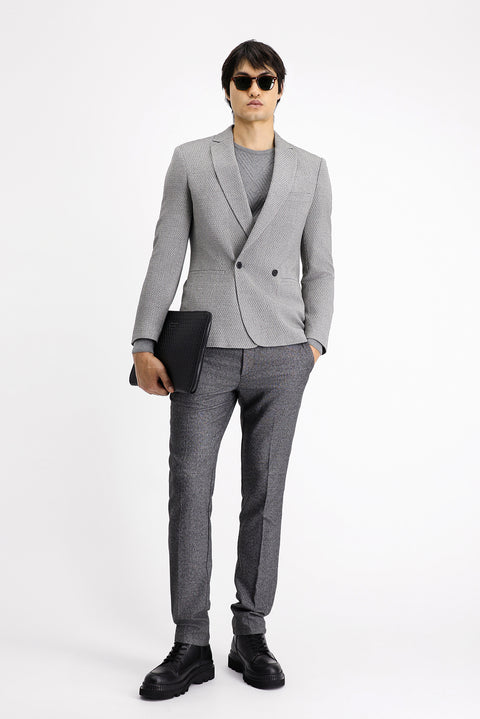 Orta Gri 7 Drop Slim Fit Dar Kesim Desenli Kruvaze Ceket