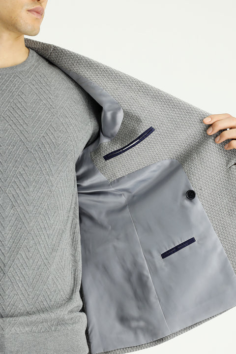 Orta Gri 7 Drop Slim Fit Dar Kesim Desenli Kruvaze Ceket