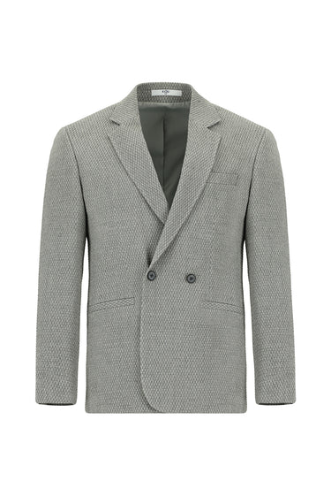 Orta Gri Slim Fit Dar Kesim Desenli Kruvaze Ceket