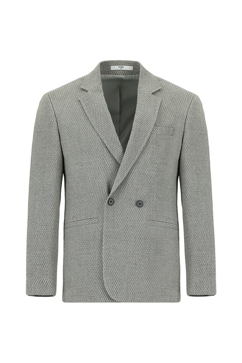 Orta Gri 7 Drop Slim Fit Dar Kesim Desenli Kruvaze Ceket