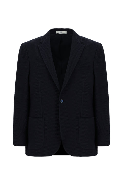 Dark Navy 4-Drop Relaxed Fit Patterned Sport Jacket