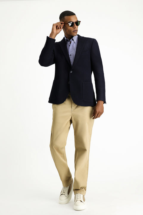 Koyu Lacivert 4 Drop Relaxed Fit Rahat Kesim Desenli Spor Ceket