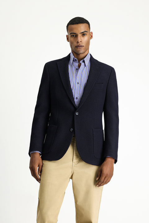 Koyu Lacivert 7 Drop Slim Fit Dar Kesim Desenli Spor Ceket