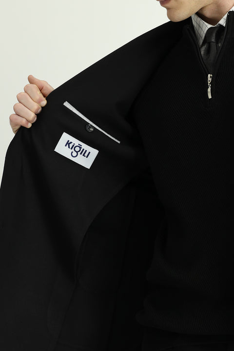 Siyah 8 Drop Muscle Fit Uzun Atletik Kesim Likralı Spor Ceket