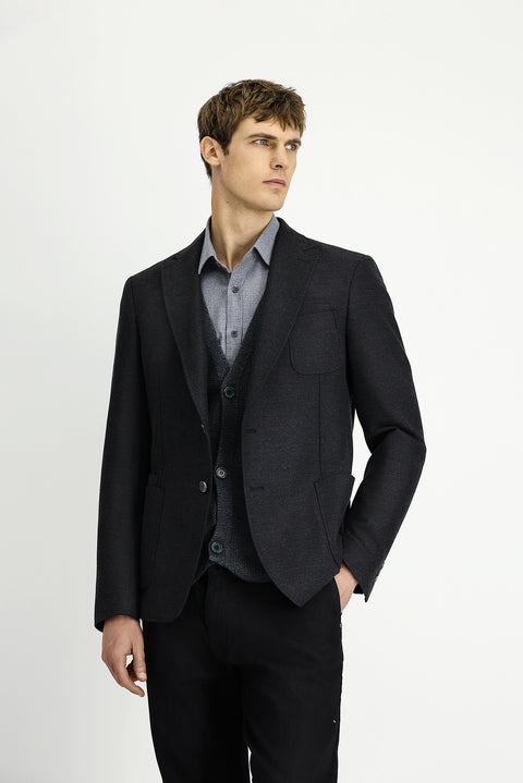 Koyu Antrasit 8 Drop Muscle Fit Uzun Atletik Kesim Likralı Spor Ceket