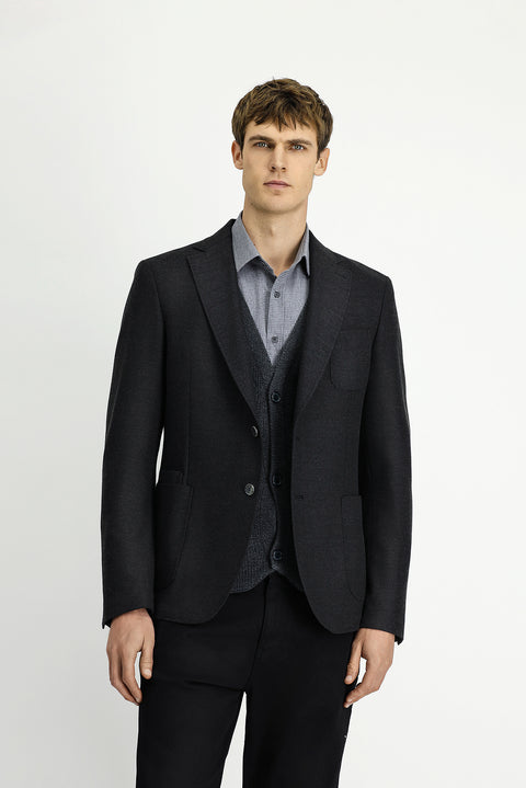 Koyu Antrasit 8 Drop Muscle Fit Uzun Atletik Kesim Likralı Spor Ceket