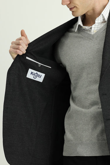 Koyu Antrasit Muscle Fit Likralı Spor Ceket