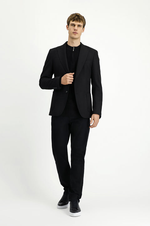 Siyah 8 Drop Muscle Fit Uzun Atletik Kesim Likralı Spor Ceket