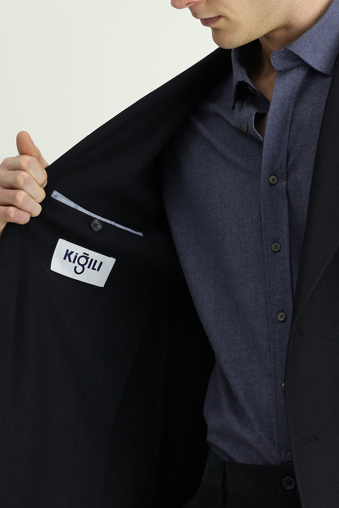 Siyah Lacivert 8 Drop Muscle Fit Uzun Atletik Kesim Likralı Spor Ceket