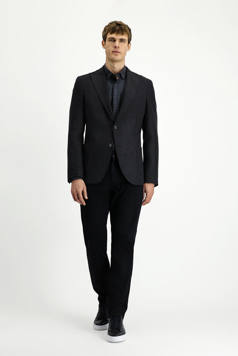 Koyu Antrasit 8 Drop Muscle Fit Uzun Atletik Kesim Likralı Spor Ceket