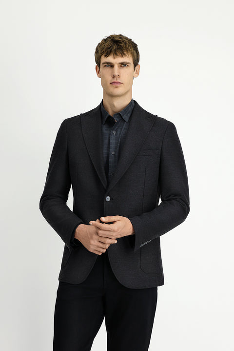 Koyu Antrasit 8 Drop Muscle Fit Uzun Atletik Kesim Likralı Spor Ceket