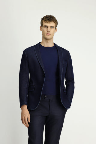  Koyu Lacivert Super Slim Fit Ekstra Dar Kesim Spor Pamuklu Örme Ceket