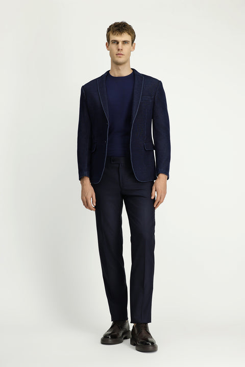 Koyu Lacivert 7 Drop Super Slim Fit Eksra Dar Kesim Spor Pamuklu Örme Ceket