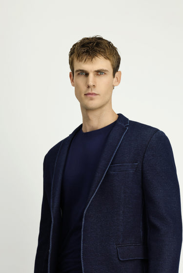 Koyu Lacivert Super Slim Fit Ekstra Dar Kesim Spor Pamuklu Örme Ceket