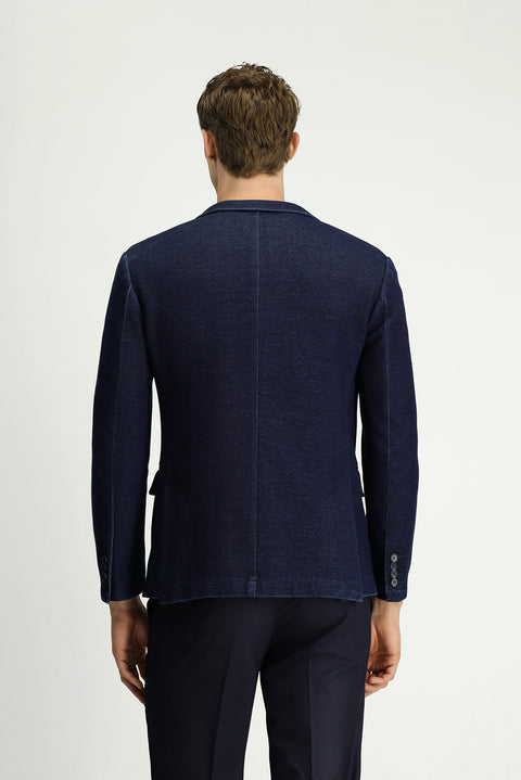 Koyu Lacivert 7 Drop Super Slim Fit Eksra Dar Kesim Spor Pamuklu Örme Ceket