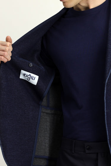 Koyu Lacivert Super Slim Fit Ekstra Dar Kesim Spor Pamuklu Örme Ceket