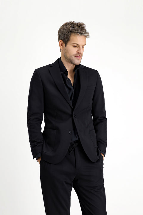 Siyah 6 Drop Regular Fit Standart Kesim Klasik Likralı Örme Ceket