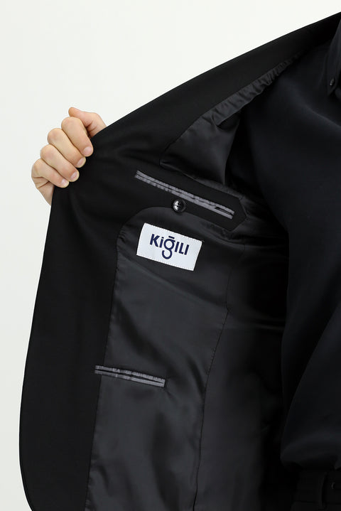 Siyah 6 Drop Regular Fit Standart Kesim Klasik Likralı Örme Ceket