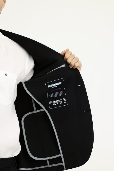 Siyah Techno-Line 7 Drop Slim Fit Dar Kesim Likralı Spor Örme Ceket