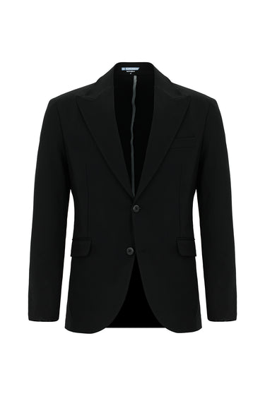 Siyah Techno-Line Slim Fit Dar Kesim Likralı Spor Örme Ceket