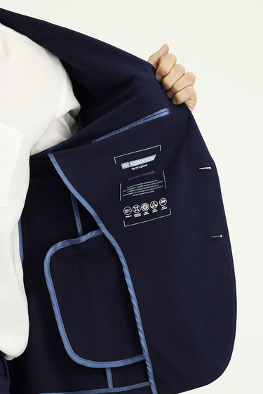Orta Lacivert Techno-Line Slim Fit Dar Kesim Likralı Spor Örme Ceket
