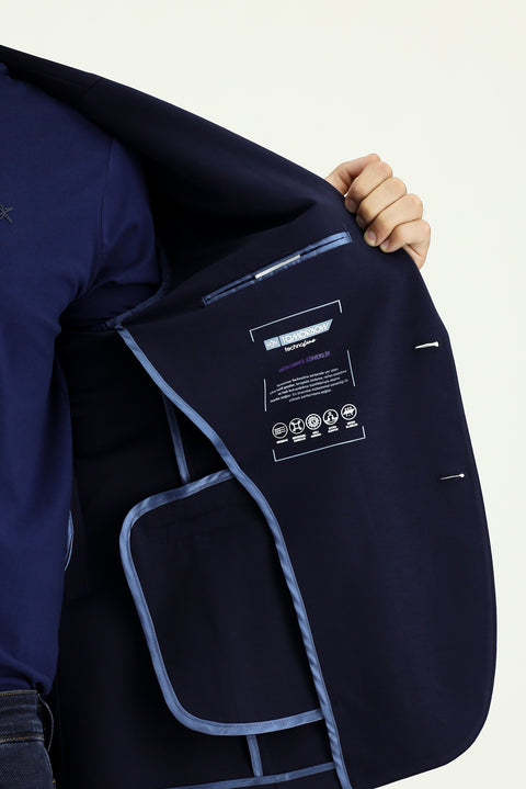 Orta Lacivert Techno-Line 7 Drop Slim Fit Dar Kesim Likralı Spor Örme Ceket