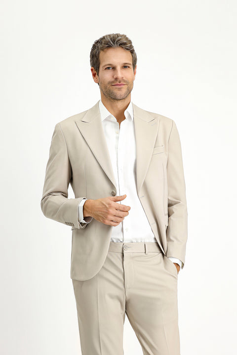 Açık Bej Techno-Line 7 Drop Slim Fit Dar Kesim Likralı Spor Örme Ceket