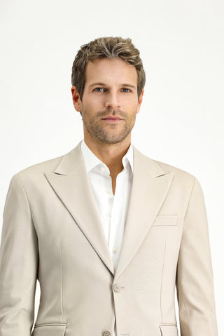  Açık Bej Techno-Line Slim Fit Dar Kesim Likralı Spor Örme Ceket