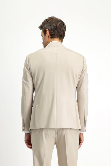 Açık Bej Techno-Line Slim Fit Dar Kesim Likralı Spor Örme Ceket