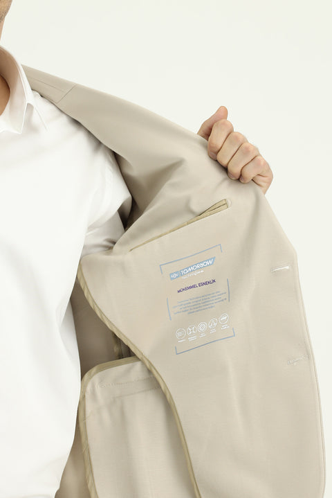 Açık Bej Techno-Line 7 Drop Slim Fit Dar Kesim Likralı Spor Örme Ceket