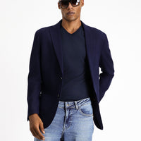 Koyu Lacivert Regular Fit Yünlü Spor İtalyan Ceket