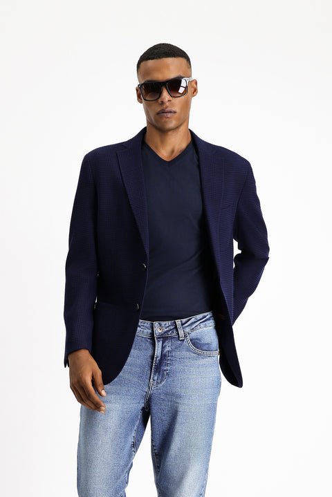 Koyu Lacivert 6 Drop Regular Fit Standart Kesim Yünlü Spor İtalyan Ceket