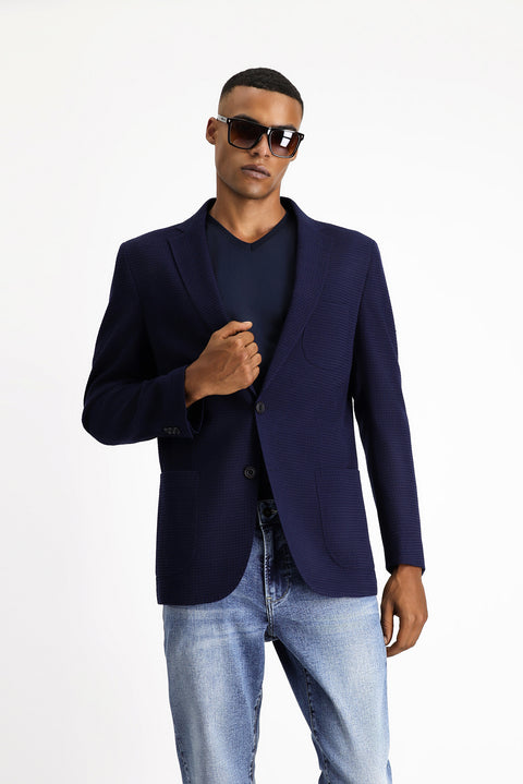 Koyu Lacivert 4 Drop Relaxed Fit Rahat Kesim Yünlü Spor İtalyan Ceket