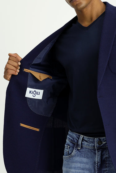 Koyu Lacivert Relaxed Fit Rahat Kesim Yünlü Spor İtalyan Ceket