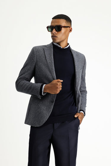  Orta Lacivert Super Slim Fit Ekstra Dar Kesim Yünlü Klasik Desenli Ceket