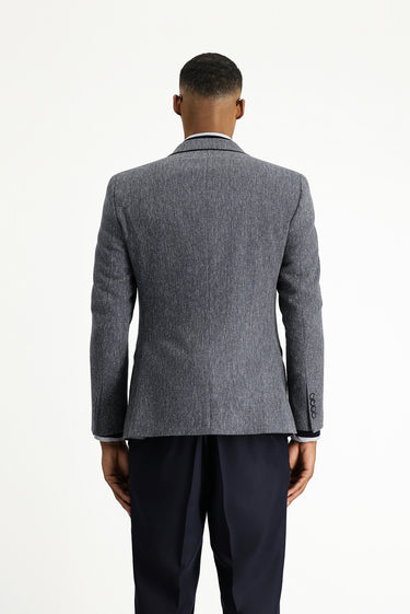  Orta Lacivert Super Slim Fit Ekstra Dar Kesim Yünlü Klasik Desenli Ceket