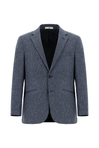 Orta Lacivert Super Slim Fit Ekstra Dar Kesim Yünlü Klasik Desenli Ceket