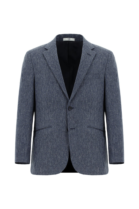 Orta Lacivert 7 Drop Super Slim Fit Eksra Dar Kesim Yünlü Klasik Desenli Ceket