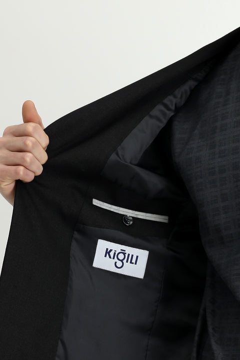 Siyah 6 Drop Regular Fit Standart Kesim Likralı Klasik Ceket