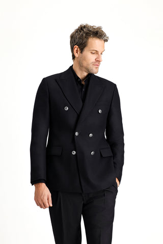  Siyah 7 Drop Slim Fit Dar Kesim Desenli Kruvaze Ceket