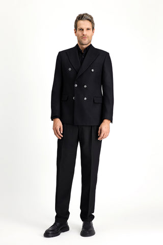  Siyah 7 Drop Slim Fit Dar Kesim Desenli Kruvaze Ceket