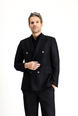  Siyah 7 Drop Slim Fit Dar Kesim Desenli Kruvaze Ceket