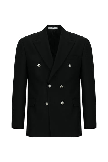 Siyah Slim Fit Dar Kesim Desenli Kruvaze Ceket