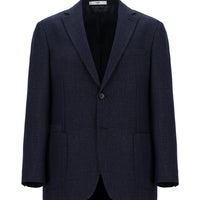 Orta Lacivert 4 Drop Relaxed Fit Rahat Kesim Desenli Yünlü Ceket